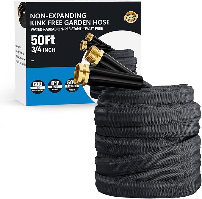 2025 Upgraded 50FT Non-Expanding Garden Hose, Lightweight, Flexible Ultra-Light Water Hose, Burst-Resistant, Lead-Free, Anti-Kink, High-Pressure