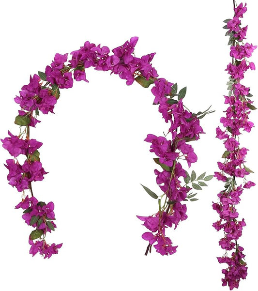 Purple Bougainvillea Artificial Flower Garland 5.9FT Lush Faux Bougainvillea Purple Artificial Vine Flowers for Centerpieces Table Runner Wedding Arch Porches Patios Garden Decor