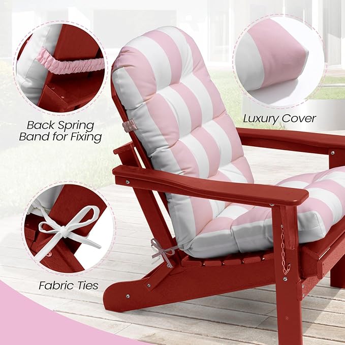 Crestlive 50x20x4 Inch Adirondack Chair Cushion Outdoor Rocking Chair Cushions Water Resistant High Back Patio Chair Cushions Set of 2 Thick Patio Replacement Cushion Pink Stripe