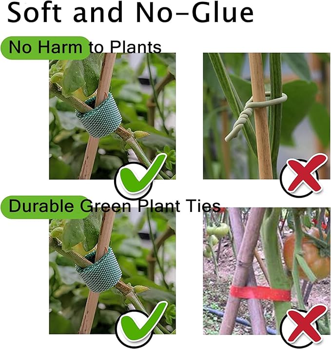 Kecoya 100 Feet Green Garden Tape Plant Ties for Climbing Plant Garden Ties Plant Tape, 1/2'' Wide Reusable Garden Tape Plant Support for Climbing Plants, Flowers, Vine, Tomato Ties Adjustable.