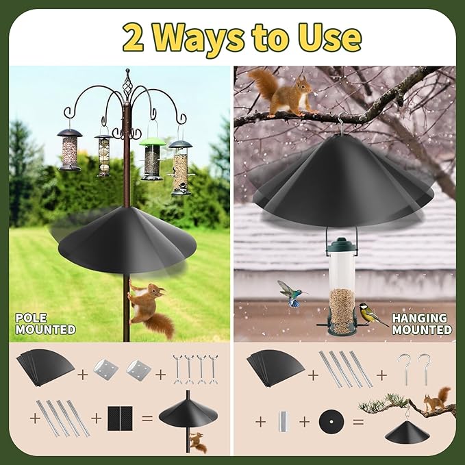 2PCS 24 Inch Metal Squirrel Baffle,Squirrel Guard for Bird Feeder Without Screws Assemble,Hanging Baffle Outdoor Protect Bird Feeders and Pole Mount from Raccoon Squirrels Rodents