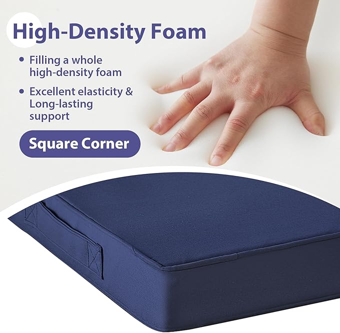 Outdoor Chair Cushions Set of 4 -Waterproof Outdoor Seat Cushions for Patio Furniture, Patio Chair Cushion with Handle and Ties, Square Out Door Chair Pads,17" x 16" x 2",Navy Blue