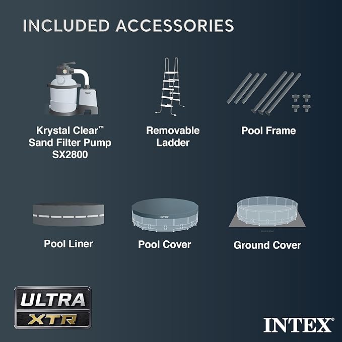 Intex 26339EH Ultra XTR 24ft x 52in Above Ground Swimming Pool Set with Sand Filter Pump, Inflatable Lounge Pool Recliners (2-Pack) and Inflatable Beverage Cooler