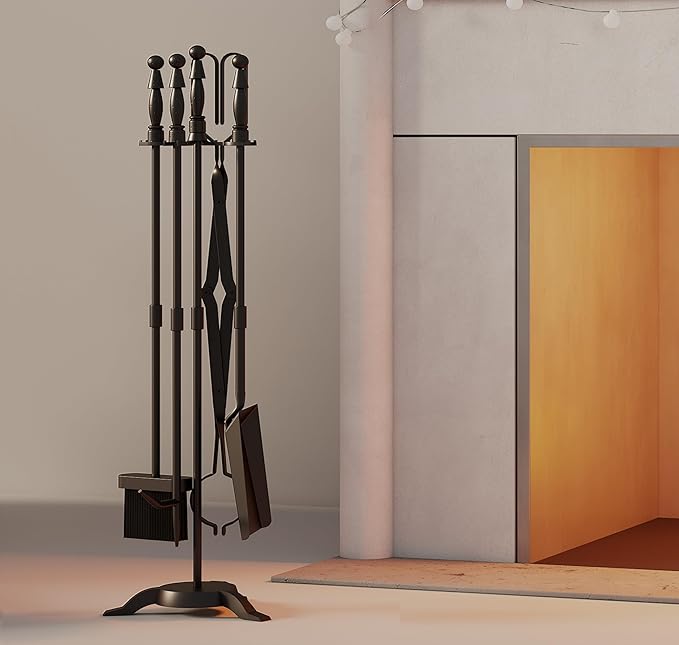 Fire Beauty Fireplace Tools Set 5 Pieces Wrought Iron Fire Tool Set for Outdoor/Indoor Fireplace Accessories Set