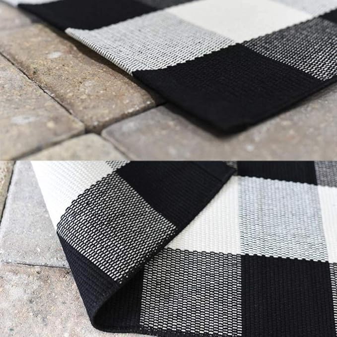 MUBIN Buffalo Plaid Rug 2X3 ft Outdoor Black and White Checked Rug Cotton Reversible Hand-Woven Indoor Washable Entryway Front Porch Decor Rugs for Layered Welcome Front Door Mats