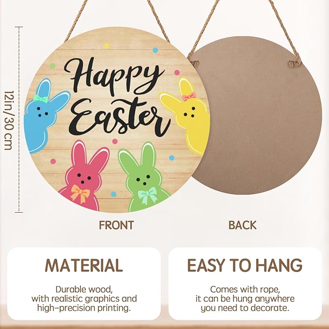 Easter Bunny Door Sign for Home Decorations Happy Easter Rabbit Door Hanger Wooden Hanging Holiday Wall Porch Outdoor Signs