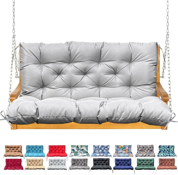 Porch Swing Cushion with Backrest,Waterproof Bench Cushion for Outdoor Furniture,2-3 Seater Replacement Thickened Swing Cushion with Ties,Patio,Outdoor,Backyard and Garden (Light Gray,40x40)