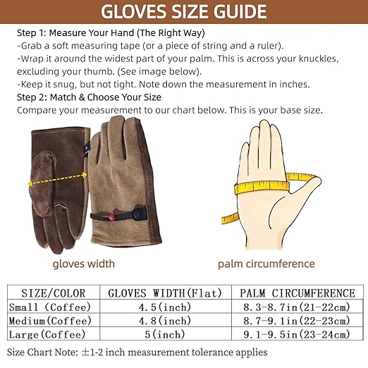 Leather Work Gloves for Women with Cotton Lining, Thorn Proof Gardening Gloves for TIG/MIG Welding, Construction (coffee, Medium)