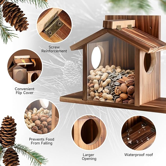 Gnodary Squirrel Feeders, Squirrel Feeders for Outside, Squirrel House for Outdoor - Chipmunk Feeder, Squirrel Food for Backyard Squirrels Hold Corn, Corn Cob, Peanuts (Brown)