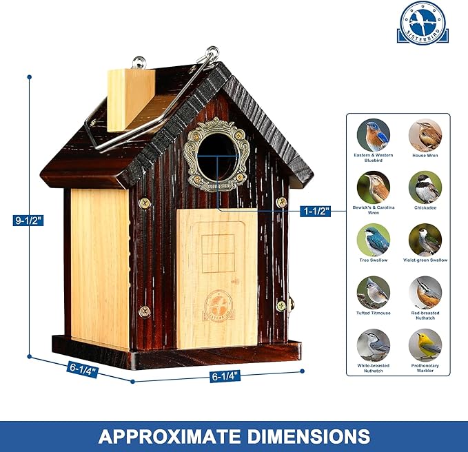 Pack of 2 Premium Bluebird Houses for Outside, All Seaons Bird Houses for Outside, Wooden Cabin Birdhouses for Outdoors, Weatherproof Courtyard Decorated Hanging Bird House