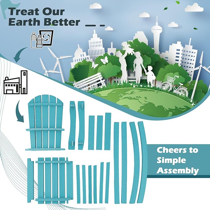 Giantex Set of 2 HDPE Outdoor Bar Stools, All Weather Tall Adirondack Chair with Armrest, Footrest, Load 360Lbs, Counter Height Bar Stool for Patio, Garden, Yard, Indoor Or Outdoor Use (Turquoise)