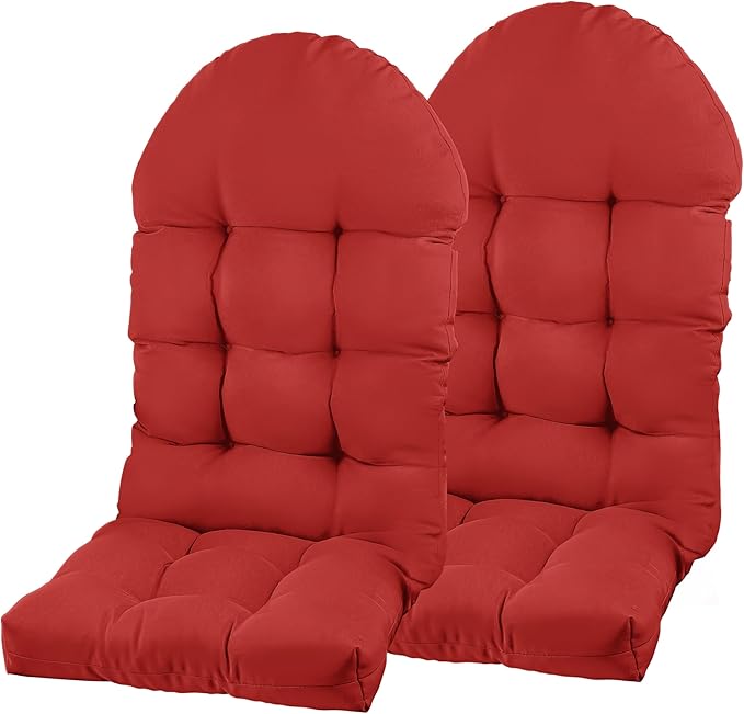 Large Adirondack Chair Cushion, Rocking Chair Cushion 50x20.8x4 inch, High Back Patio Cushions of Upper and Lower with Ties, Sunscreen and Fade-Resistant (Red, 2)