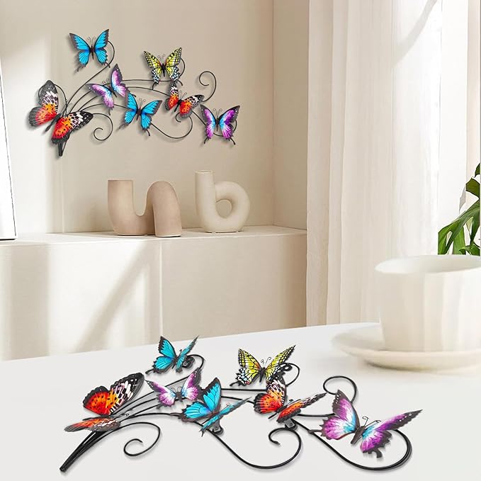 Metal Butterfly Wall Decor, 22"×13.3" Hanging Butterflies Wall Art Sculpture, Multi Color Butterfly Decorations for Patio Garden Fence Bedroom, Butterflies Gift for Father, Mother, and Grandmother