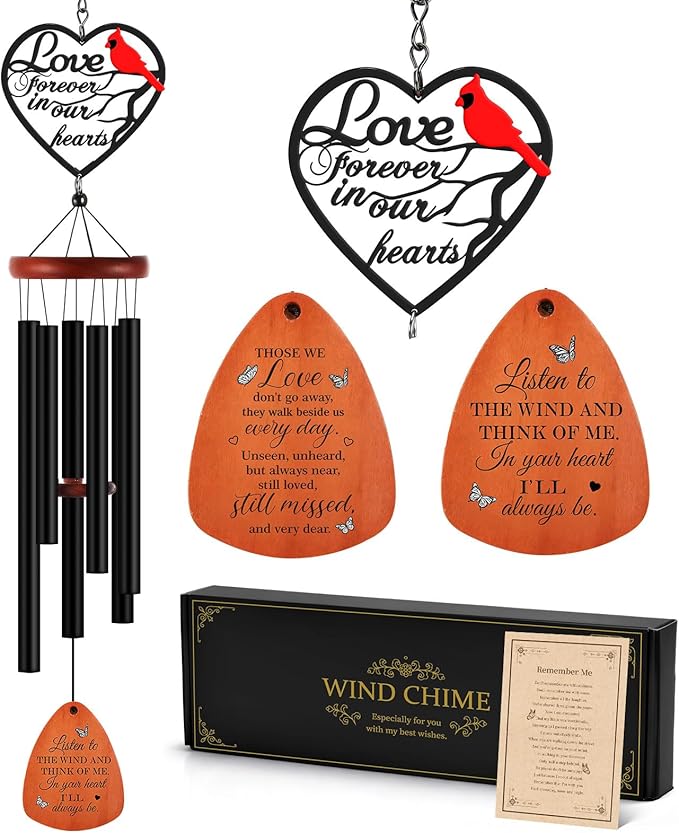 Kathfly Cardinal Wind Chimes for Loss of Loved One, 28" Memorial Wind Chimes for Outside, Cardinal Sympathy Bereavement Condolence Funeral Windchime Gifts for Loss of Lover Mom Father Husband