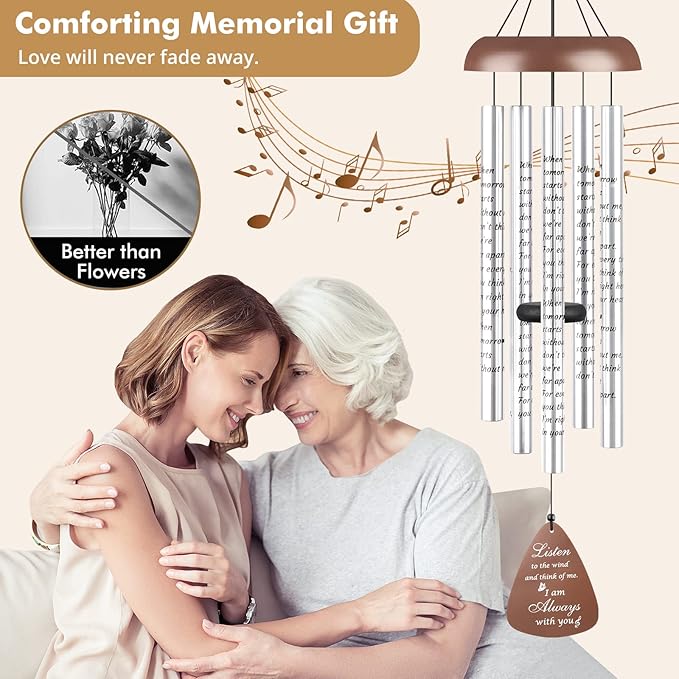 Sympathy Gift Wind Chimes for Outside - 36'' Large Memorial Gifts for Loss of Mother/Mom/Father, Bereavement Gift Ideas Windchimes Outdoors in Memory of Loved One, Condolence Remembrance Grief, Brown