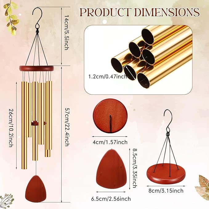 Leinuosen Wind Chimes for Outside Wind Chimes Outdoors Deep Tones 28" with 6 Aluminum Tubes Memorial Sympathy Windchime for Valentine Tree Decor Garden Courtyard Mom Loved One Gifts(Classic,Gold)
