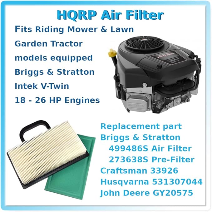 HQRP Filter Cartridge with Pre-Cleaner compatible with Murray 461004X92 465306X8 Garden Tractors Intek V-Twin Engines, 499486S 273638S