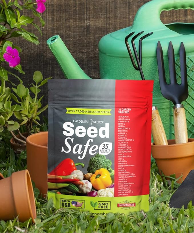 Gardeners Basics Seed Safe Kit - 35 Easy to Grow Heirloom Vegetable Seeds for Beginners - Non GMO Garden Starter Set with 17,000+ Seeds - Gardening Gift for Families