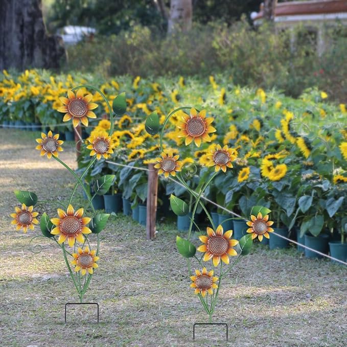 YEAHOME Garden Decor for Outside, 2 Pack 37“ Metal Sunflowers Garden Stakes, Spring Wall Decor, Yellow Look & Personalities Flowers Yard Art for Outdoor Lawn Backyard Porch Patio Home Decorations