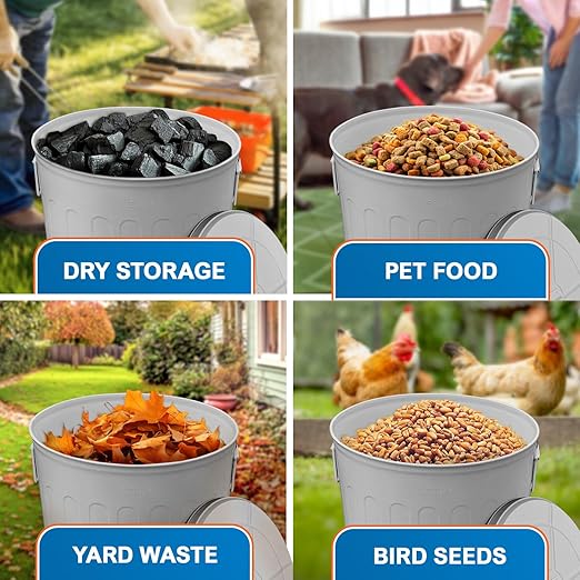 Plexon Large Metal Trash Can with Lid 20 Gallon, Decorative Outdoor Trash Can Heavy Duty Galvanized Metal Bucket with Lid for Garage Workshop Ash Storage Farmhouse, Gray 6 Pack