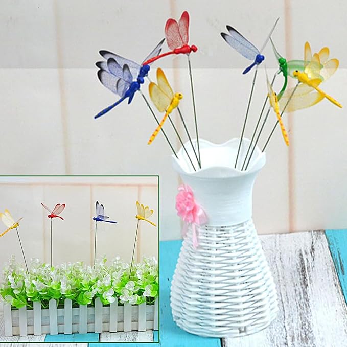 24 Pieces 3D Dragonfly Garden Decor Dragon Fly Garden Stakes Dragonflies Garden Ornaments Patio Decoration Dragonfly Stakes with Sticks, 4 Colors