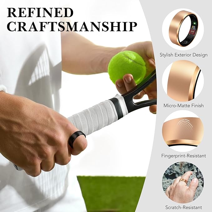 Smart Health Ring 2.0 for Women Men, Slim Scratch & Fingerprint Resistant Design,Efficient Chip Fitness Tracker, Monitors Heart, Blood Oxygen & Pressure, Sleep, Steps, Waterproof, Rose Gold 14