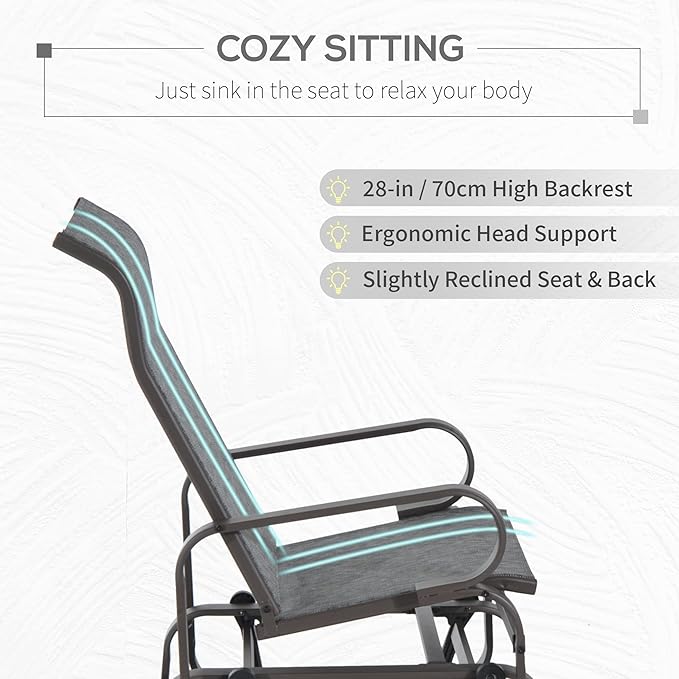 Outsunny Outdoor Glider Chair, Gliders for Outside Patio with Smooth Gliding Mechanism and Lightweight Construction for Backyard, Gray