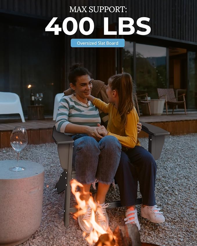 BRIOPAWS Adirondack-Chairs-Set of 2 | Oversized | Fire Pit Chair | HDPE Plastic | All Weather | for Deck Outdoor Poolside Campfire | Grey