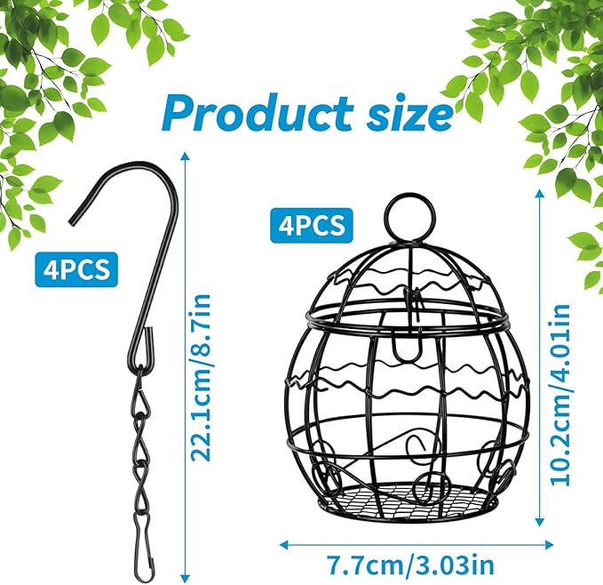 4 Pack Bird Feeder, Suet Ball Feeders for Outside Hanging, Metal Hanging with Hooks, Fat Ball Bird Feeder Suet Feeder for Wild Birds Outdoor Garden