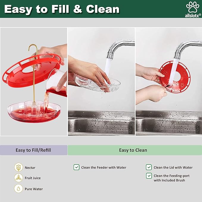 Hummingbird Feeders for Outdoors Hanging, 5 Feeding Ports 16 oz Plastic Hummingbird Feeder, Bee-Proof Leak-Proof No Drip, Easy to Clean with Cleaning Brushes