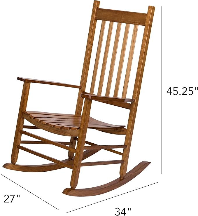 Shine Company Vermont Porch Rocker, High Back Wooden Rocking Chair, Light Oak