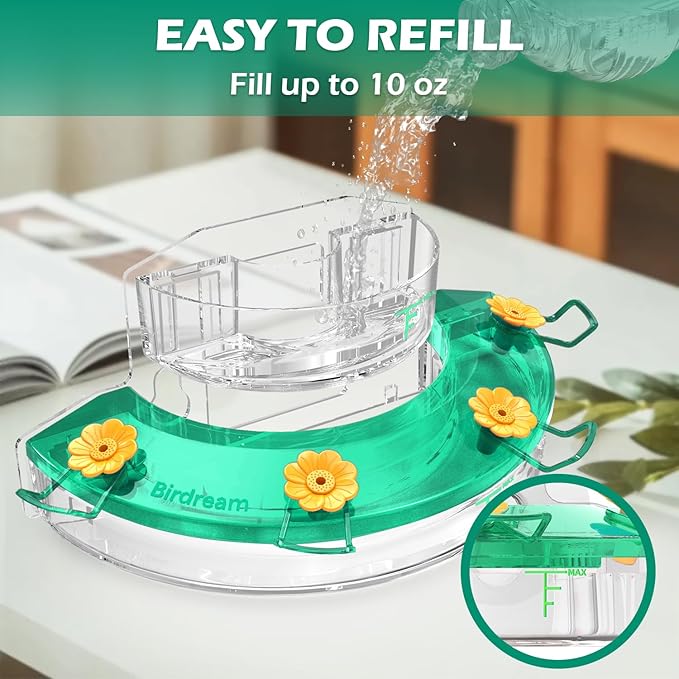 Birdream Window Hummingbird Feeders for Outdoors, with Strong Suction Cups & 7 Feeding Ports, Easy to Use and Maintain, Gift for Bird Lover, Plastic Bird Feeder, 1 Pack, 10oz - Green