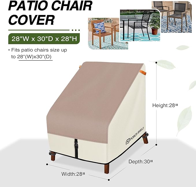 Porch Shield Patio Chair Covers -Waterproof Outdoor Lounge Deep Seat Lawn Chair Cover - 28W x 30D x 28H inch, Light Tan & Khaki