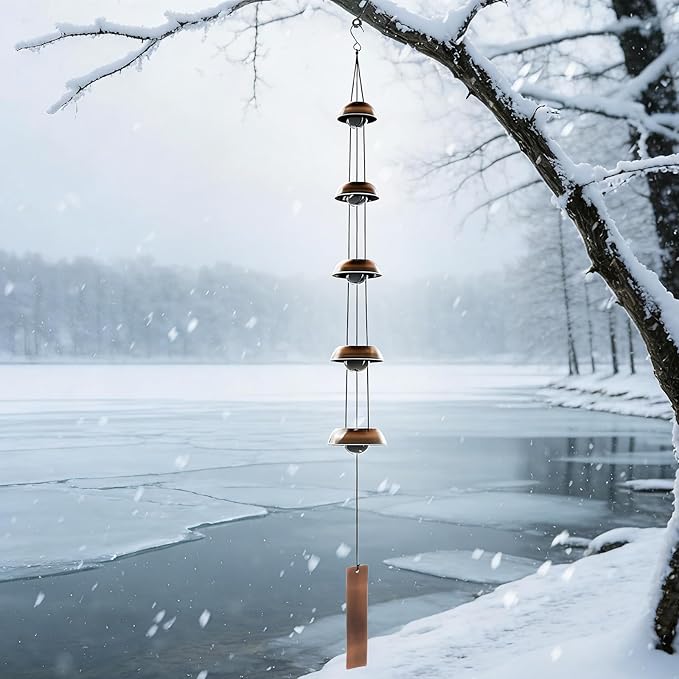 Wind Chimes for Outside Clearance, 36 Inch Temple Wind Chime, 5 Copper Bells with Deep Tones, Feng Shui Decor for Home Yard Garden Zen & Patio, Memorial Gift for Women, Mom, Grandma