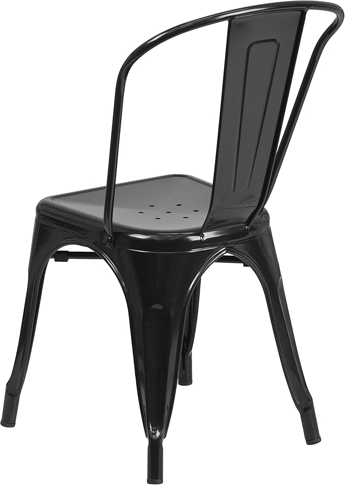EMMA + OLIVER Commercial 31.5" Square Black Metal Indoor-Outdoor Table Set-4 Stack Chairs