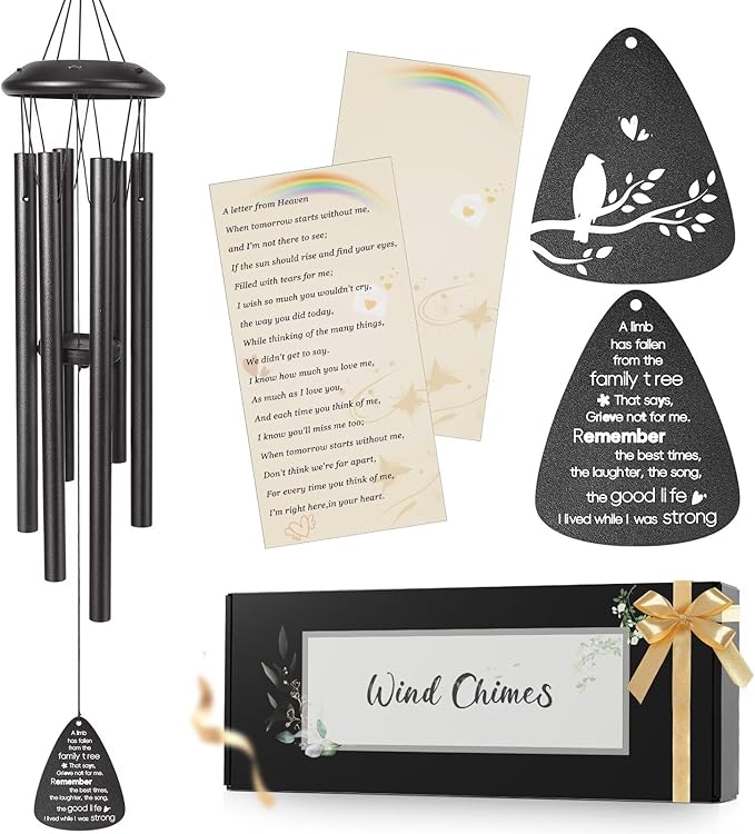 Memorial Gifts for Loss of Loved one, 25''Memorial Wind Chimes of Sympathy Gifts for Loss of Love one,Condolence/Bereavement/Remembrance Gift,Windchime in Memory,Funeral Decor for Garden Outside,Black
