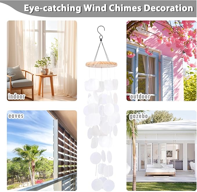 MUMTOP Shell Wind Chimes for Outside Clearance, Tropical White Capiz Shell Wind Chime for Patio,Indoor,Outdoor,Garden,Yard,Coastal,Beach Decor or Gifts for Women,Girl