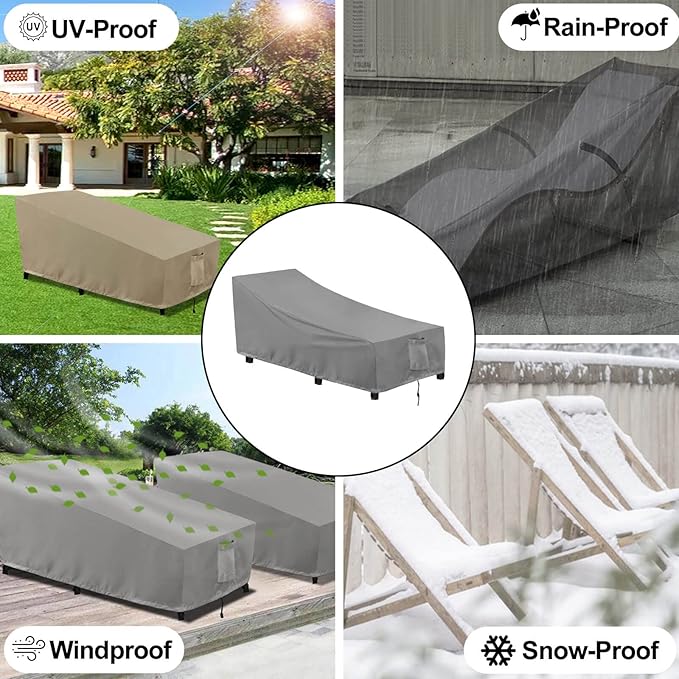 OutdoorLines Outdoor Waterproof Patio Chaise Lounge Chair Cover - UV Resistant Lounger Covers Heavy Duty Weatherproof Patio Sofa Furniture Covers, 1 Pack, 78Wx35.5Dx33H Inches, Gray