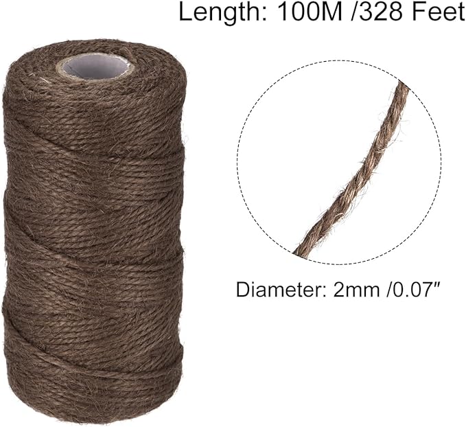 MECCANIXITY 328 Feet Garden Twine, 2mm Craft Jute Twine String Jute for Artwork, DIY Crafts, Gift Wrapping, Brown