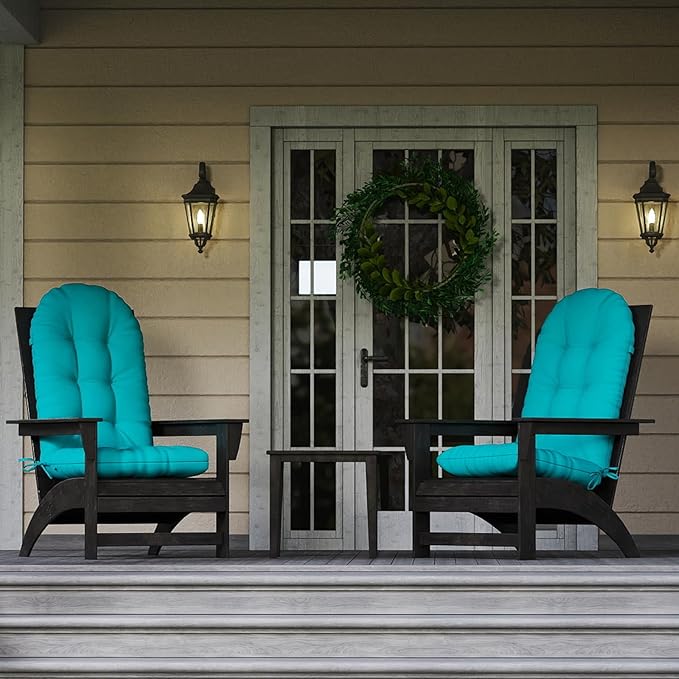 Outdoor Adirondack Chair Cushion, 50x21x4 Inch Rocking Chair Cushions, High Back Patio Soft Seat Pad with Ties, Indoor Outside Use, Fade-Resistant & Waterproof, Lake Blue
