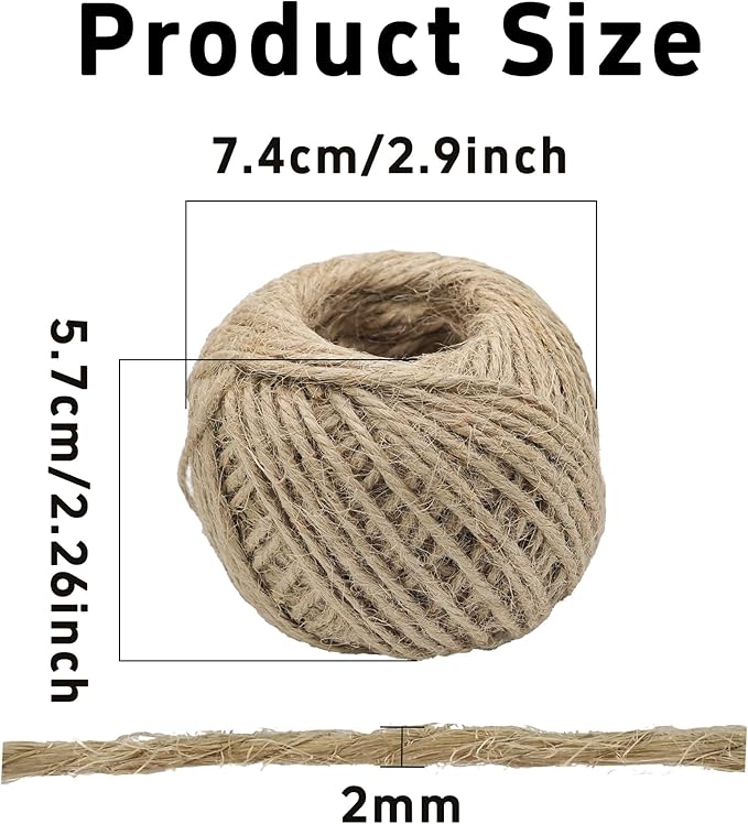 165 Feet Jute Twine- 2mm 3Ply Heavy Duty Jute Rope for Garden Plant Support, Wrapping, Craft Projects, Cat Scratching Post, DIY Home Decor & Bundling (Brown)