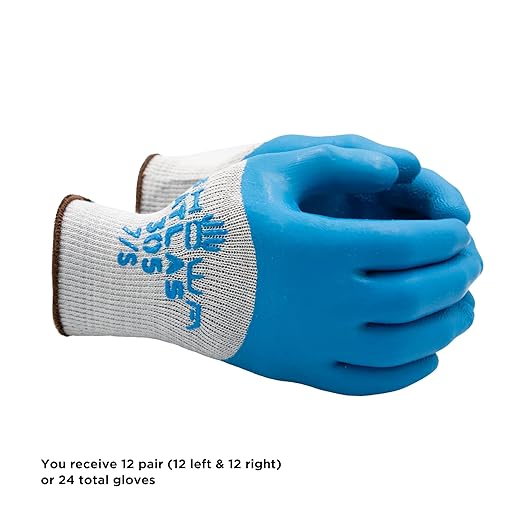 SHOWA Atlas 305 Natural Rubber Latex 3/4 Coated General Purpose Work Gloves with Poly/Cotton Liner, 10-Gauge, Large (12 Pair)