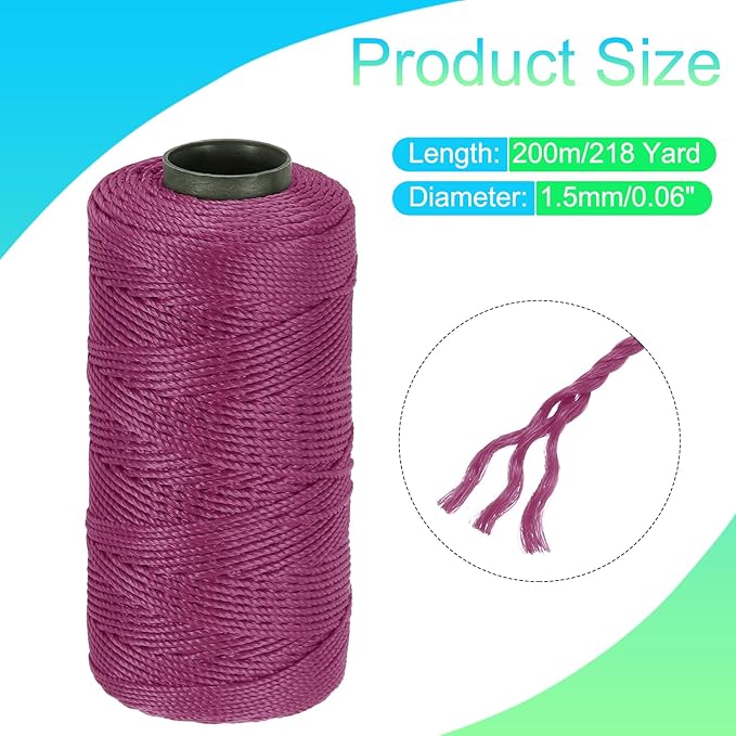 MECCANIXITY Nylon String 3 Strands Twisted Mason Line 1.5mm x 218 Yards Nylon Twine String for DIY Projects, Home Improvement, Gardening, Gift Wrapping, Christmas Party Supplies, Dark Red