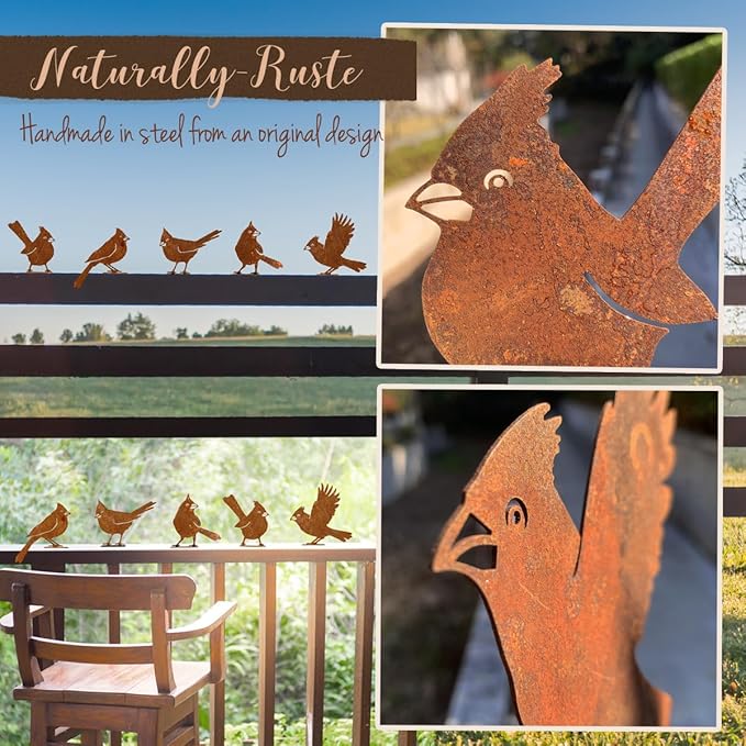 5PCS Rusty Birds Decoration, Garden Decor Spring Decorations Outdoor, Metal Birds Yard Decor Perfect Yard Art and Large Outdoor Ornaments, Cardinal Gifts，Metal Bird Silhouette Statues