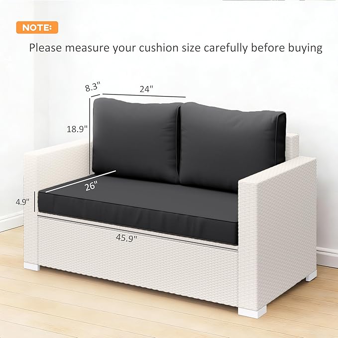 Outsunny 2 Seat Patio Furniture Cushions, 46x26x5 in, Thick Outdoor Loveseat Cushion Set with Removable Cover, Fade-Resistant Replacement Cushions for Outdoor Furniture, Couch, Bench, Swing, Black