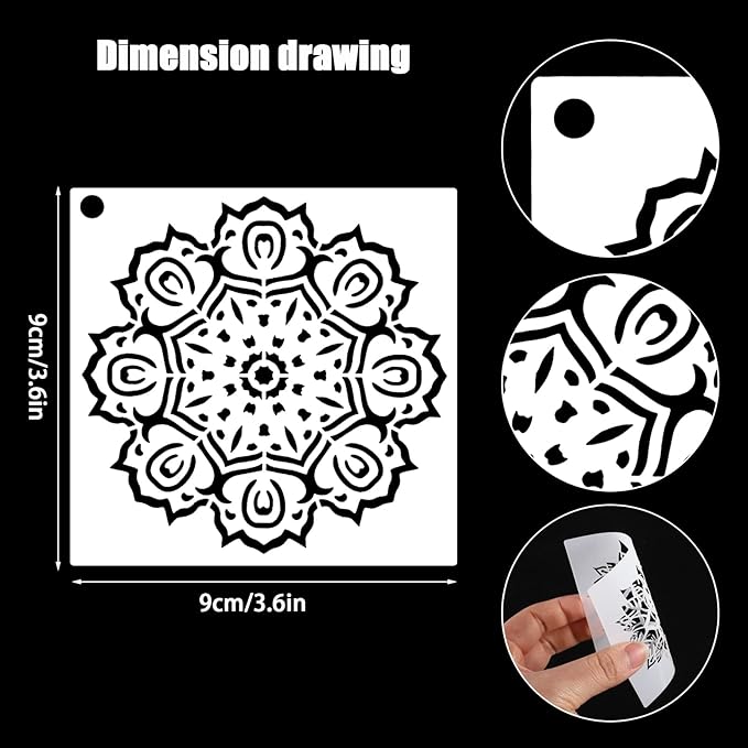 56 Pack (3.6x3.6 inch) Stencils for Painting, Reusable Mandala Dot Painting Stencils for DIY Rock Murals Art Projects Easter Decor Gifts