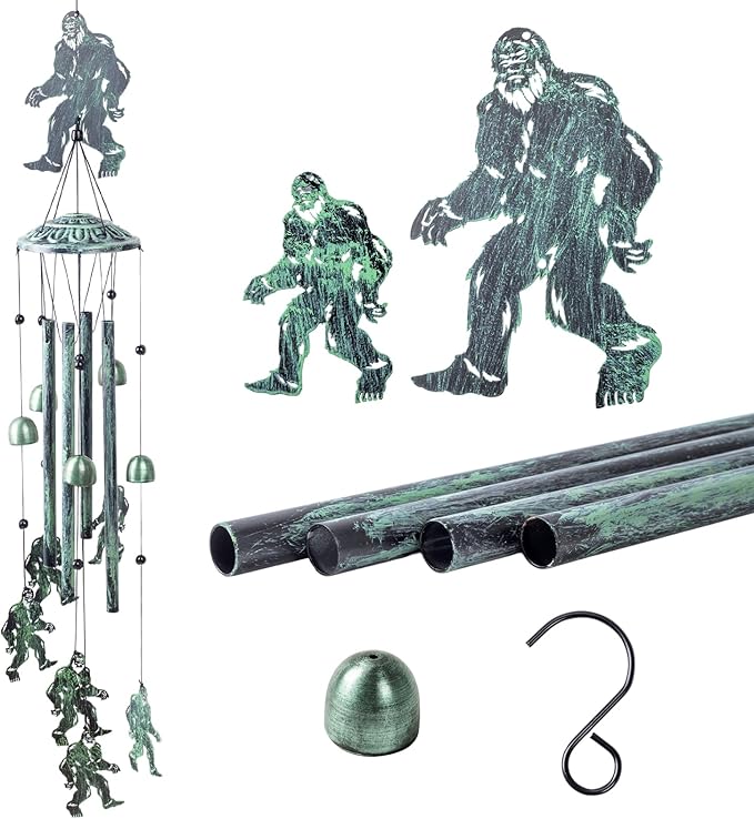 Bigfoot Gifts for Men and Women, Metal Bigfoot Wind Chimes with 6 Chimes and 4 Aluminium Tubes, Sasquatch Gifts for Outside Home Lawn Porch Patio Garden Decor, Yard Decoration(Vintage Green) ﻿