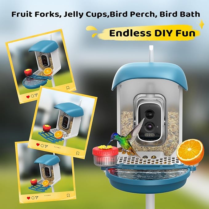 Bird Feeder with Camera 5MP Live Video, Solar Powered Smart AI Identify Birds Species, 2.4G WiFi Camera with Squirrel-Proof, 2-in-1 Bird Bath, Instant Arrival Alerts, Ideal Gifts for Birdlovers
