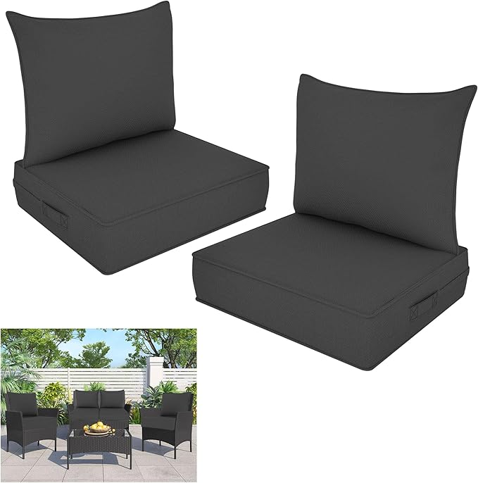 Outdoor Deep Seat Cushion Set, Fade Resistant Patio Chair Cushions, 24x24x6 Inch Patio Sofa Furniture Pad with Removable Cushion Covers (Dark Gray, 24''Lx24''Wx6''H-2pcs Set)