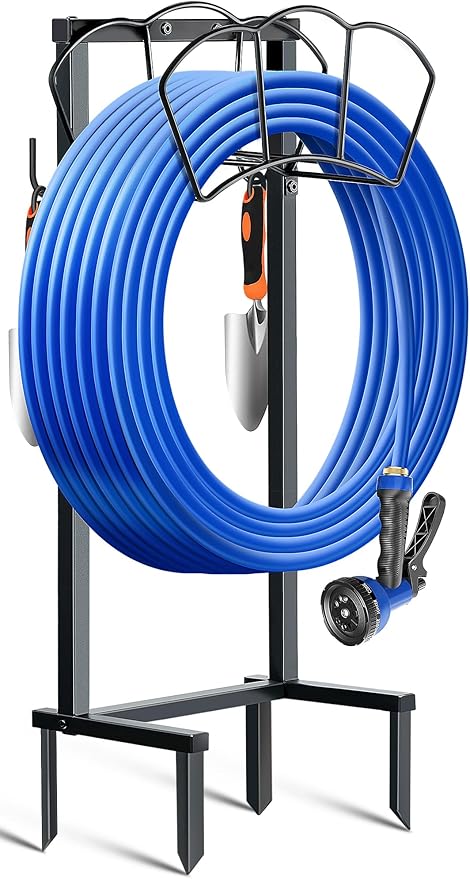 Garden Hose Holder, Heavy Duty Water Hose Holders, Sturdy Metal Hose Stand, Hose Organizer, Water Hose Hanger Rack, Hose Reel Storage Stake hold 150Ft Water Hoses, for Patio, Lawn, Garden